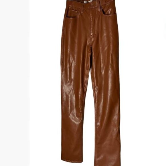 Abercrombie & Fitch 90s Straight Ultra High Rise Vegan Leather Pants  2LUS  EUC - Picture 1 of 8